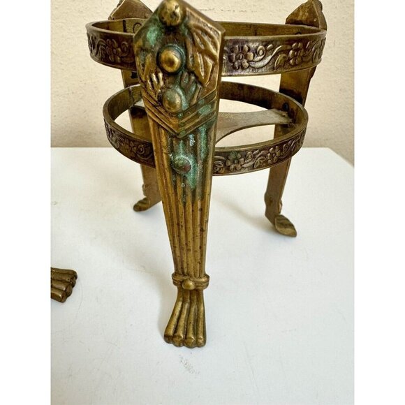 2 Vintage Stand Display Brass Footed Holder Vase Plant Pot Orb Bowl Small Decor - Picture 2 of 9